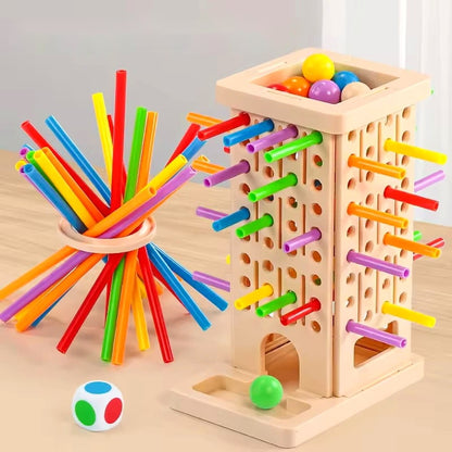 Tourbille V2 : tour à billes avec bâtonnets colorés, anneau et dé des couleurs